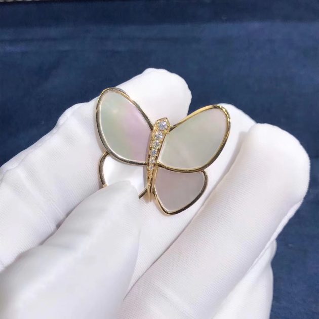 18k gold van cleef arpels mother of pearl diamond butterfly clip brooch vcara64100 620880663670a