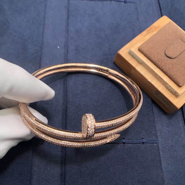 18k pink gold cartier juste un clou nail bracelet 2 rows paved diamonds 6209d04ca6e49