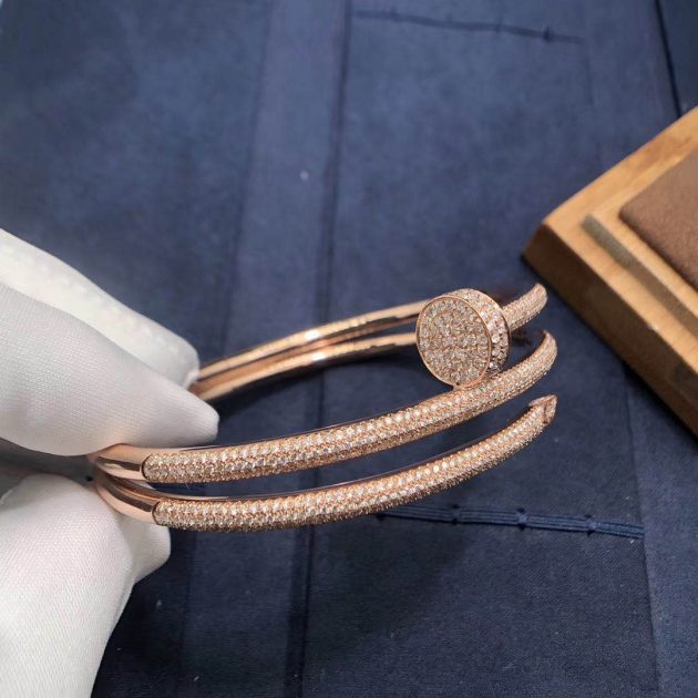 18k pink gold cartier juste un clou nail bracelet 2 rows paved diamonds 6209d04fb8ed2