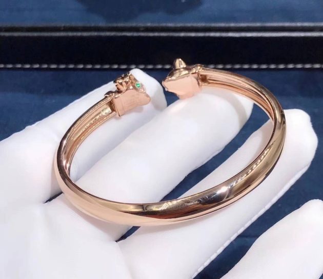 18k pink gold panthere de cartier bracelet set with tsavorite garnets and