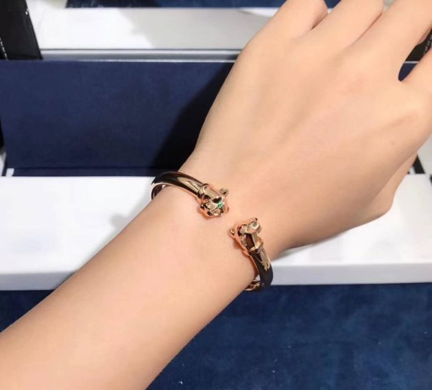 18k pink gold panthere de cartier bracelet set with tsavorite garnets and