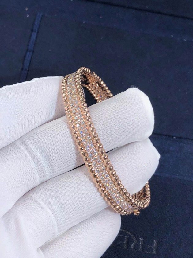 18k pink gold van cleef arpels perlee diamonds bracelet medium model vcarn9wf00 62086b161ad0f