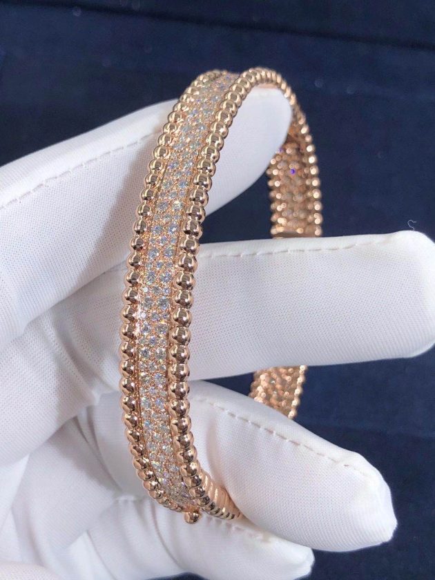 18k pink gold van cleef arpels perlee diamonds bracelet medium model vcarn9wf00 62086b1eddb7f