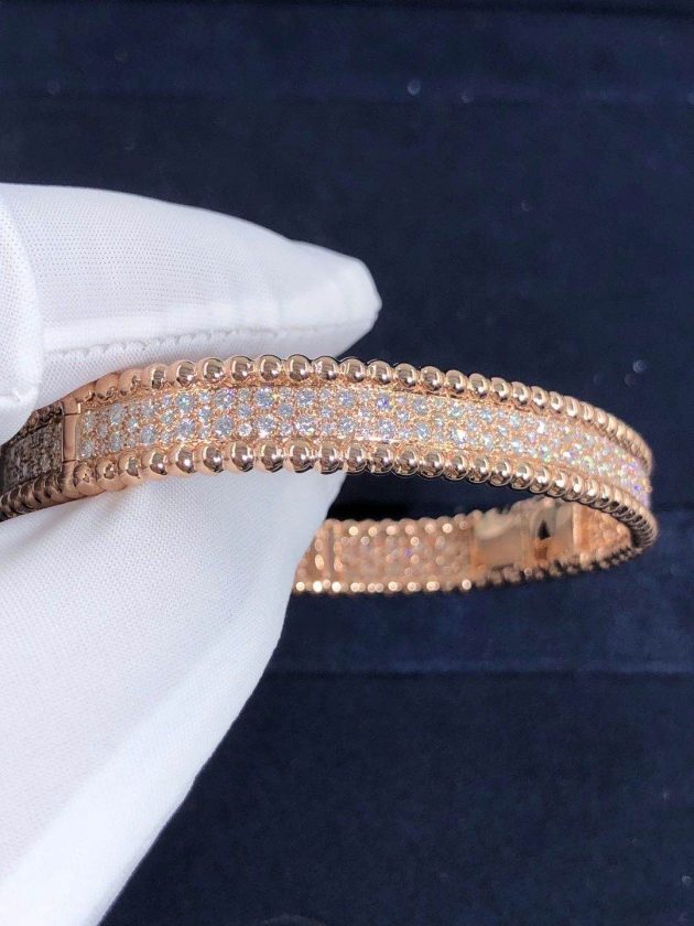 18k pink gold van cleef arpels perlee diamonds bracelet medium model vcarn9wf00 62086b274832e