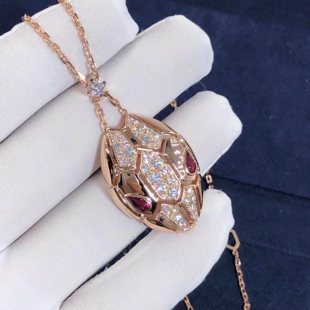 18k rose gold serpenti necklace with rubellite eyes and semi pave diamonds 620a0f8b478b5
