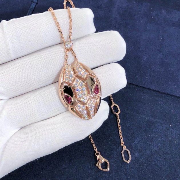 18k rose gold serpenti necklace with rubellite eyes and semi pave diamonds 620a0f902678f