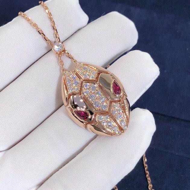 18k rose gold serpenti necklace with rubellite eyes and semi pave diamonds 620a0f952f974