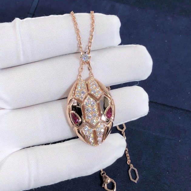 18k rose gold serpenti necklace with rubellite eyes and semi pave diamonds 620a0f99a1e4b