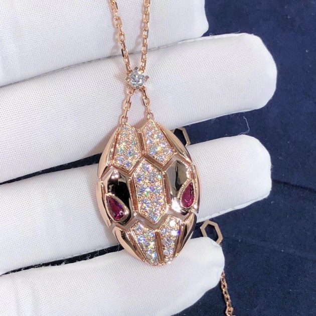 18k rose gold serpenti necklace with rubellite eyes and semi pave diamonds 620a0f9e43d57