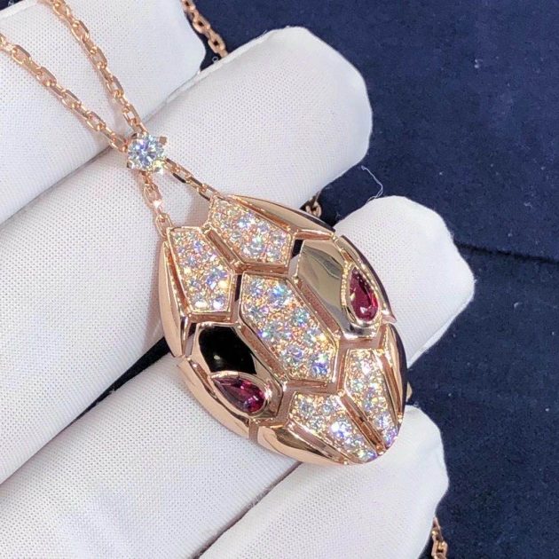 18k rose gold serpenti necklace with rubellite eyes and semi pave diamonds 620a0facb5904