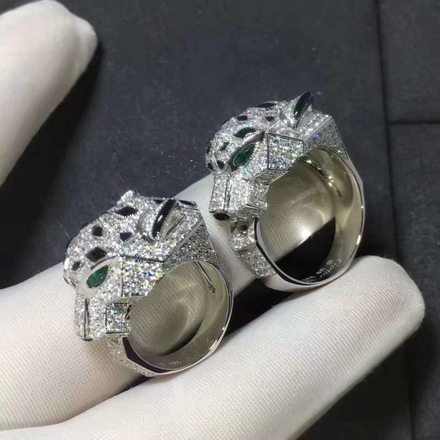 18k white gold full diamond pave onyx emerald panthere de cartier ring n4211000 6209d92bc8a1c