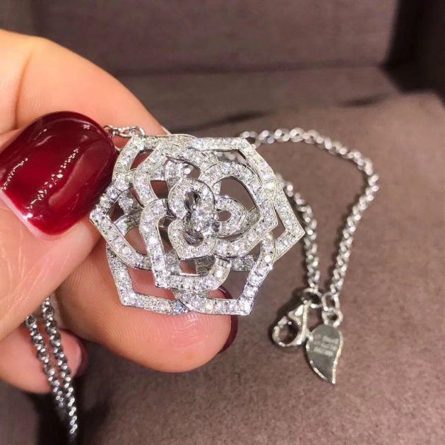 18k white gold piaget diamond openwork rose motif necklace 620a554b44f5e