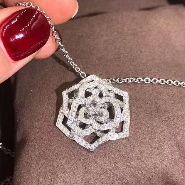 18k white gold piaget diamond openwork rose motif necklace 620a5551488d1