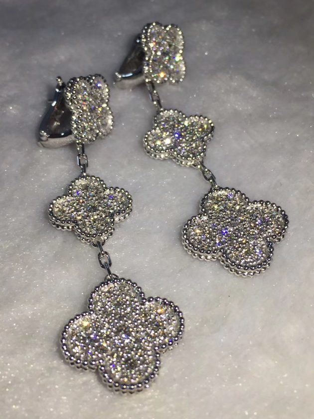 18k white gold van cleef arpels magic alhambra 3 motifs diamond earrings 6208722bbcdbe