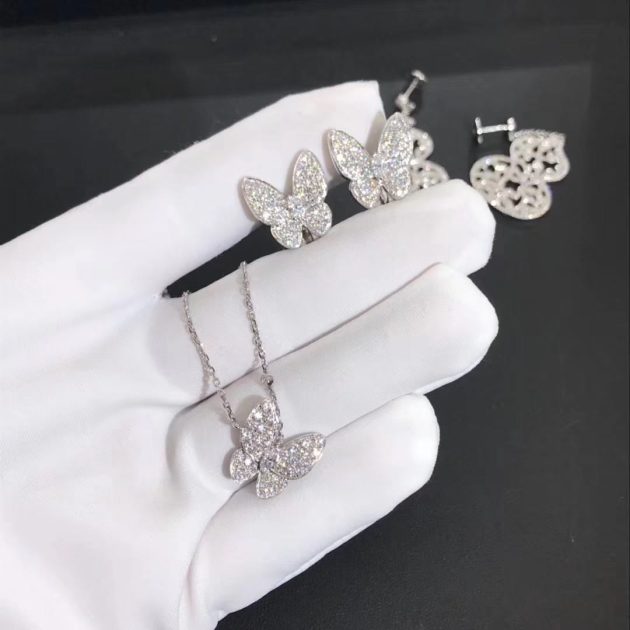 18k white gold van cleef arpels two butterfly diamond earrings 62086ec0dde57