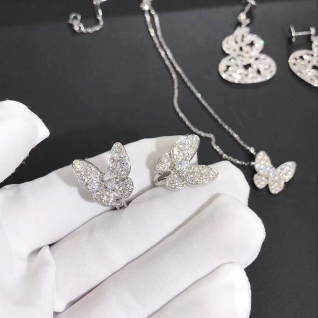 18k white gold van cleef arpels two butterfly diamond earrings 62086ec80a2b0