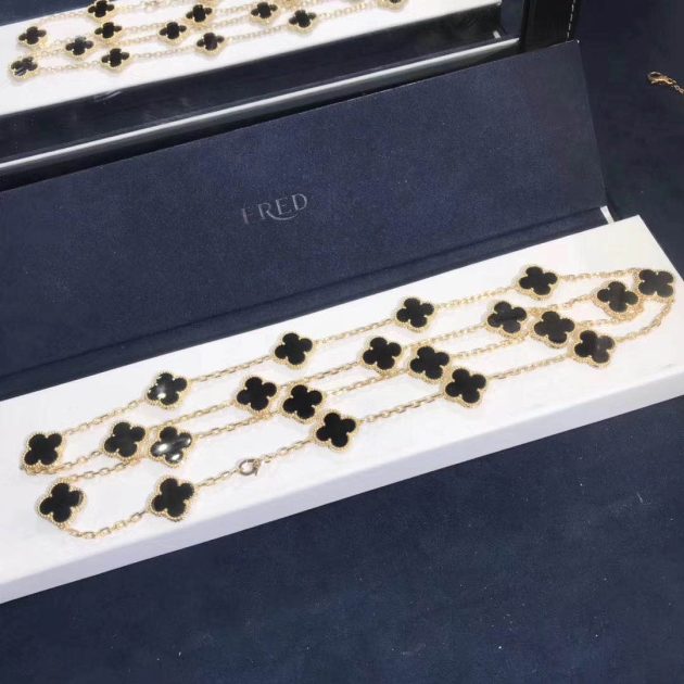 18k yellow gold van cleef arpels vintage alhambra black onyx 20 motifs long necklace vcara43100 62087caf83f6c