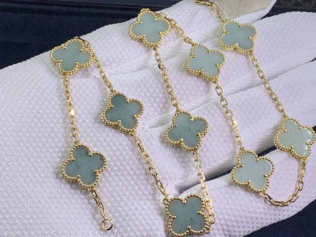 18k yellow gold van cleef arpels vintage alhambra jade 10 motifs necklace 62086ff890408