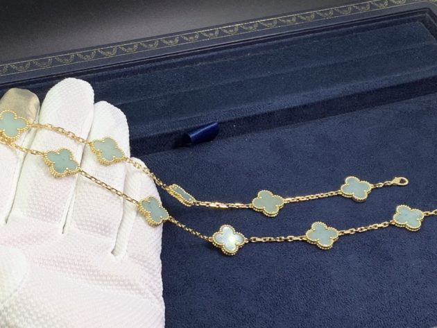 18k yellow gold van cleef arpels vintage alhambra jade 10 motifs necklace 62087001669bf