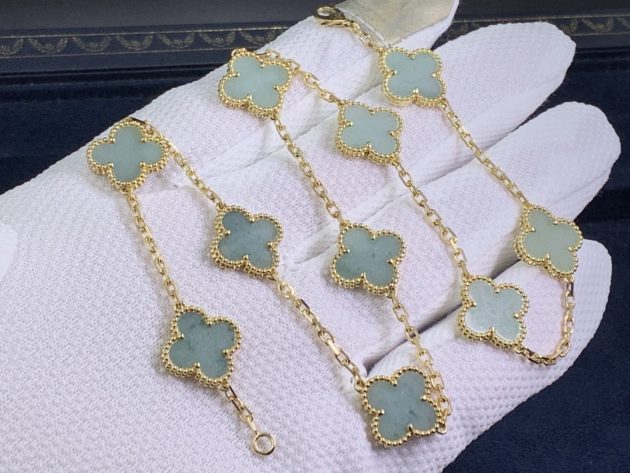 18k yellow gold van cleef arpels vintage alhambra jade 10 motifs necklace 62087010537ca