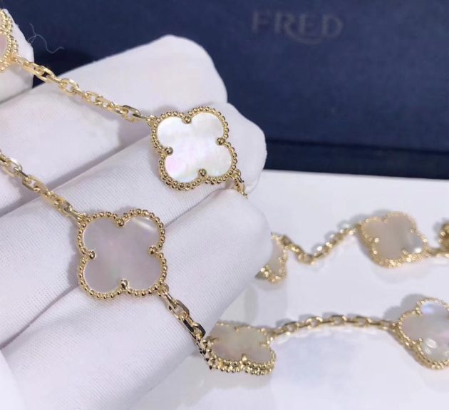 18k yellow gold van cleef arpels vintage alhambra necklace 10 motifs white mother of pearl vcara42800 6207cbde3b0db