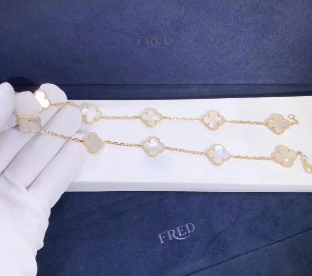 18k yellow gold van cleef arpels vintage alhambra necklace 10 motifs white mother of pearl vcara42800 6207cbe549bf8