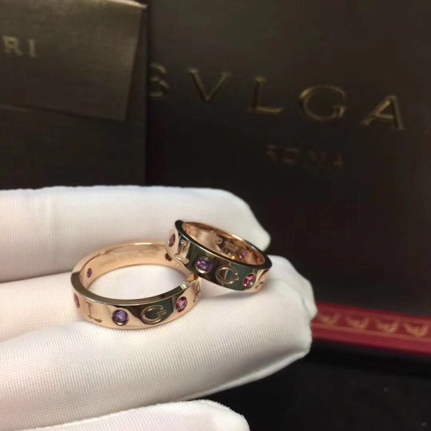 18kt rose gold bvlgari bvlgari ring set with amethysts and pink tourmalines 620a354fb7c43