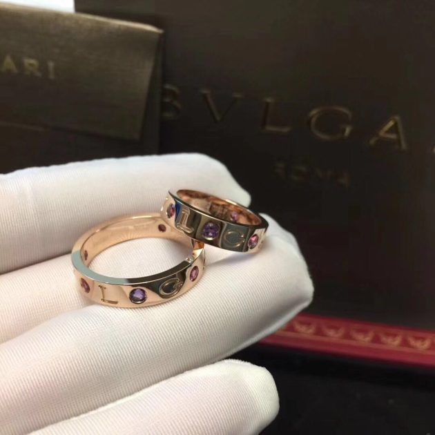 18kt rose gold bvlgari bvlgari ring set with amethysts and pink tourmalines 620a3553bb2f5