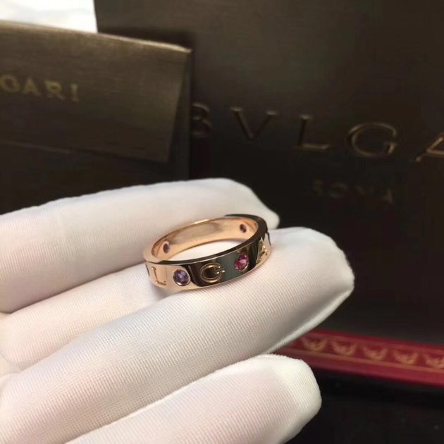 18kt rose gold bvlgari bvlgari ring set with amethysts and pink tourmalines 620a3557db882