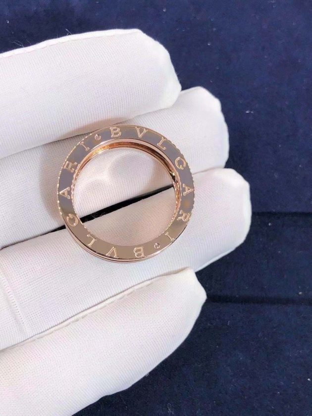 2020 new bvlgari b zero1 rock 2 band ring in 18kt rose gold with studded spiral and black ceramic inserts on the edges 620a0d933cd89