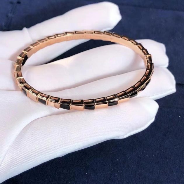 Bulgari Serpenti Viper 18k Rose Gold Bracelet Set With Onyx Elements 4