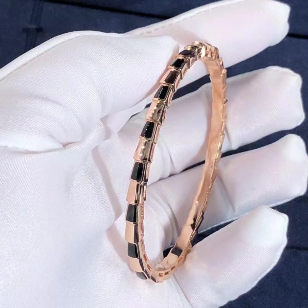 Bulgari Serpenti Viper 18k Rose Gold Bracelet Set With Onyx Elements 7