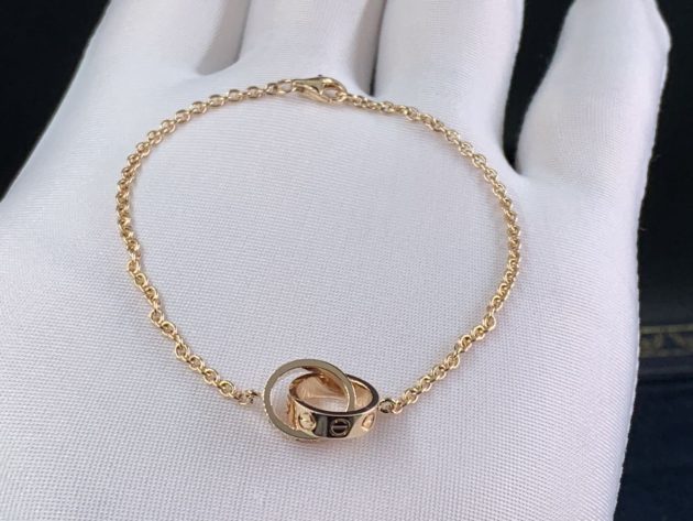 authentic cartier 18k rose gold love 2 hoops gold chain bracelet b6027000 6209c20750f3a