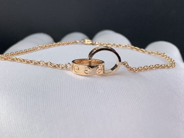 authentic cartier 18k rose gold love 2 hoops gold chain bracelet b6027000 6209c20a98567