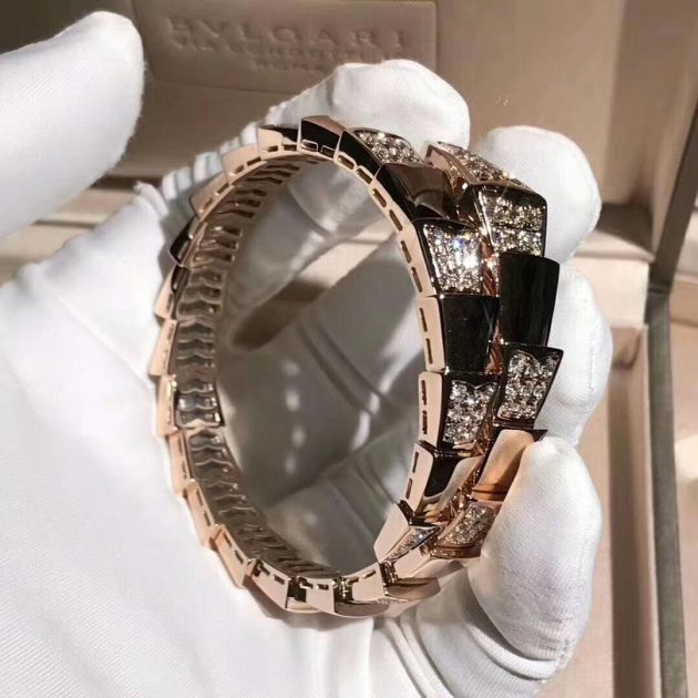 bulgari serpenti demi pave diamond one coil bracelet in 18kt rose gold br855312 620a2887d5551