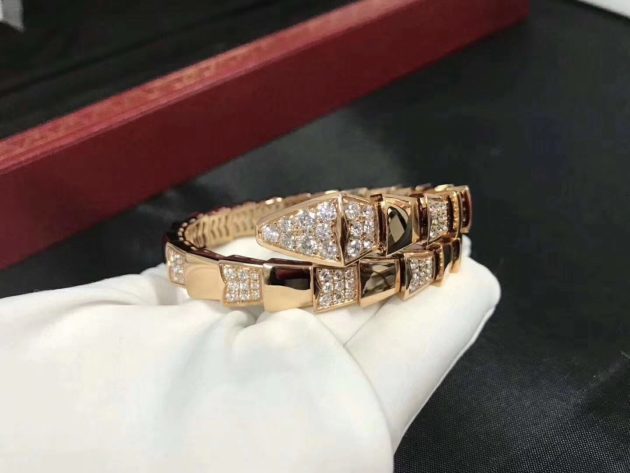 bulgari serpenti demi pave diamond one coil bracelet in 18kt rose gold br855312 620a28bed92c1