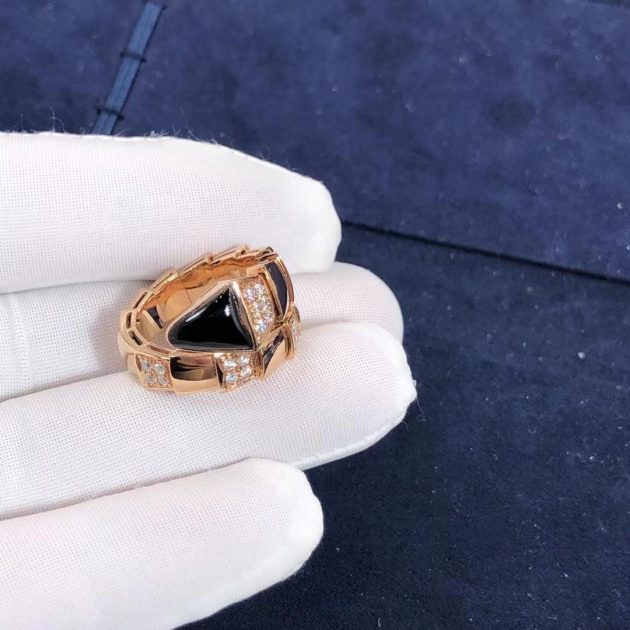 bulgari serpenti viper 18k rose gold onyx and demi pave diamonds one coil ring 345208 620a06c6d7e3f