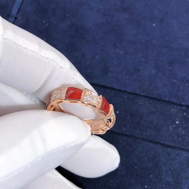 bulgari serpenti viper 18k rose gold with carnelian and pave diamonds band ring 353355 620a0970cdff0