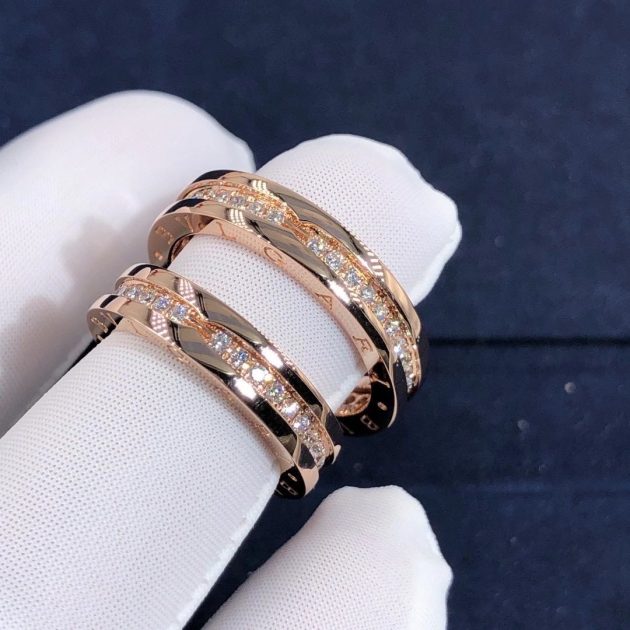 bvlgari b zero1 one band ring in 18 kt rose gold set with pave diamonds on the spiral 620a14676028b