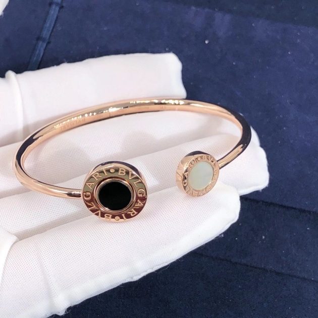 bvlgari bvlgari 18k rose gold mother of pearl malachite and black onyx flip bracelet 355274 620a0f09cdd36