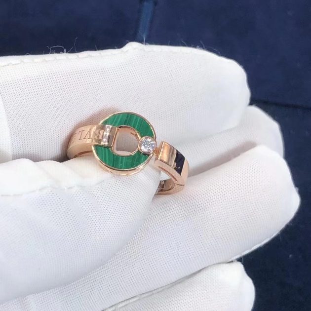 bvlgari bvlgari openwork 18 kt rose ring set with malachite elements and a round brilliant 620a05ece93bb