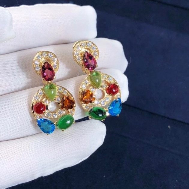 bvlgari cerchi 18kt yellow gold earrings set with blue topazes green tourmalines peridots citrine quartz rhodolite garnets and pave diamonds 620a117707a15
