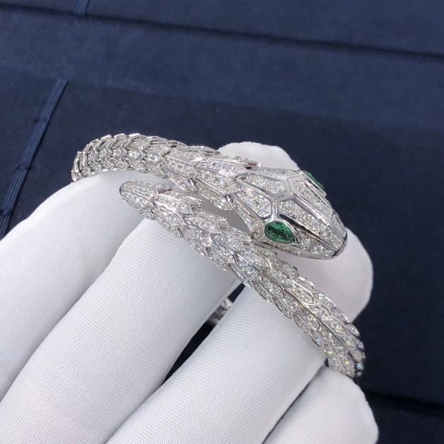 bvlgari serpenti 18kt white gold bracelet set with pave diamonds and two emerald eyes 620a2923b3c22