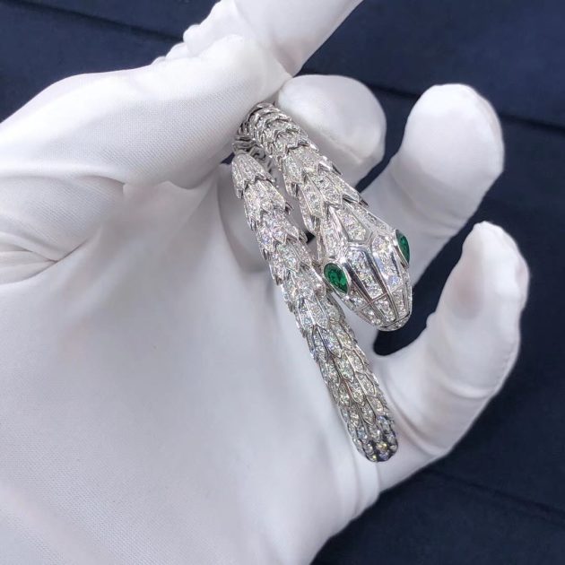 bvlgari serpenti 18kt white gold bracelet set with pave diamonds and two emerald eyes 620a292fbb012