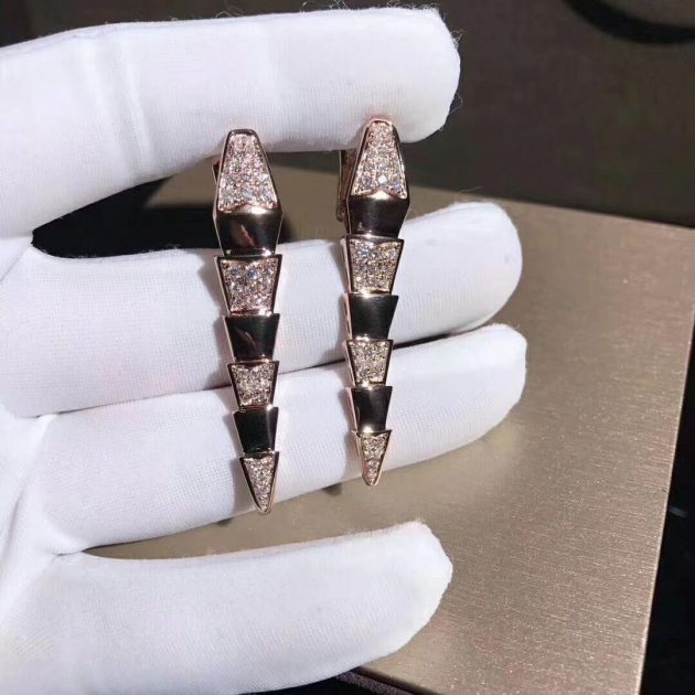 bvlgari serpenti earrings in 18 kt rose gold set with pave diamonds 620a13b7e9489