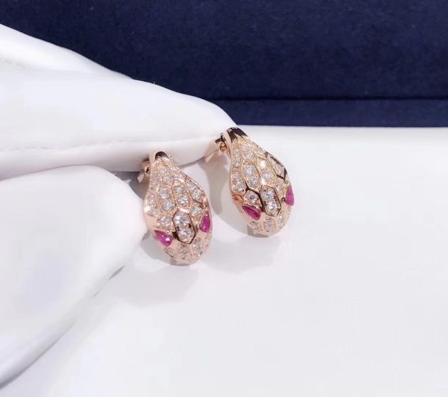 bvlgari serpenti earrings in 18k rose gold set with rubellite eyes and full pave diamonds 620a2b070bdee
