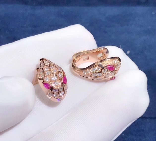 bvlgari serpenti earrings in 18k rose gold set with rubellite eyes and full pave diamonds 620a2b13e960d