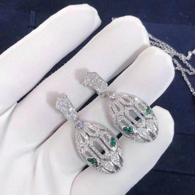 bvlgari serpenti full pave diamonds earrings with emerald eyes 352756 620a078dab8ff