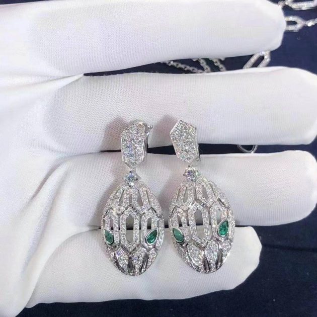 bvlgari serpenti full pave diamonds earrings with emerald eyes 352756 620a0793261af