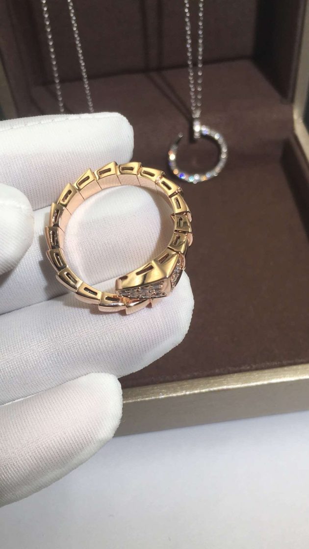 bvlgari serpenti one coil ring in 18kt rose gold set with pave diamonds on the head 620a1e250f824